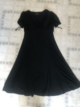 Jones New York Dress Sz 12 BlackStretch Knit Faux Wrap Bodice Full Skirt... - $41.78