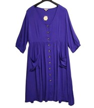 Oddy Womens  Plus Size 3X Royal Blue Button Front Dress Cottagecore Country  - £19.46 GBP