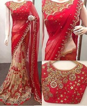 Vintage Women floral Embroidered Silk Saree sari limited stock (Red Ston... - $44.34