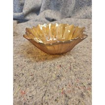 Vintage Amber Carnival Glass Footed Bowl Indiana Iridescent Oak Leaf Candy Dish - $14.01