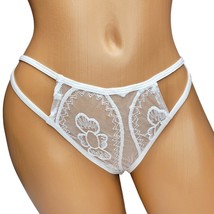 Embroidered Mesh Panty Cut Out Double Straps Flower Cheeky Sheer White 2... - £8.74 GBP