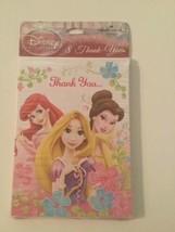 Disney Princess 8 Thank You cards Hallmark party multicolor envelope  - £8.03 GBP