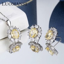 Super Flash 6*8Yellow High Carbon Diamond Pendant Necklace Earring Set Woman S92 - £51.95 GBP