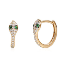 0.15Ct Round Cut Emerald &amp; Cz Snake Huggies Hoop Earrings 14K Yellow Gold Plated - £22.06 GBP