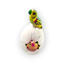 Hatched Egg Pottery Bird Double Green Pink Parrots Mexico Hand Painted 279 - £11.61 GBP