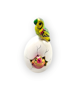 Hatched Egg Pottery Bird Double Green Pink Parrots Mexico Hand Painted 279 - £11.61 GBP