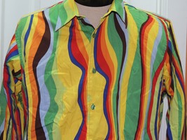 Men&#39;s LARGE Regal Wear Long Sleeve Shirt 100% Cotton Multi-color Wave-St... - $17.09