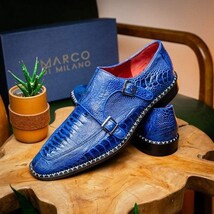 Genuine Ostrich Leg Double Monk Strap Shoes Napoli Electric Blue image 9