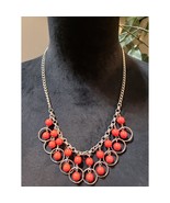 Womens Fashion Silver Tone Red Acrylic Beaded Circles Charm Necklace w/ ... - $36.40 CAD