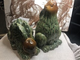 Vintage Bunny Rabbit Numbered On The Bottom Green Feathered Ceramic. - £67.78 GBP