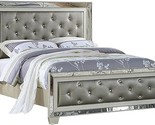 Benjara Reva Queen Bed, Mirror Inlaid, Button Tufted Gray Faux Leather U... - $1,907.99