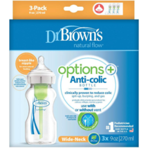 Dr. Brown&#39;s Options Anti-Colic Wide Neck Feeding Bottle 270ml 3 Pack - £106.44 GBP