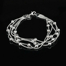 Five Strand Multi Beaded Bracelet Size 7.5 Sterling Silver - £9.80 GBP