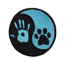 Yin Yang Hand Paw Fully Embroidered Iron On Patch 2.5&quot; Fur Baby Pet Rainbow Brid - £5.15 GBP