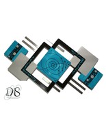 Turquoise wall art, Wood Metal Wall Sculpture, Square wall decor, 38X20 ... - $4,701.91 MXN