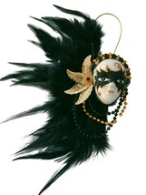 Black Masked Beaded Lady Feather Magnet Mardi Gras Party Favor - $5.03