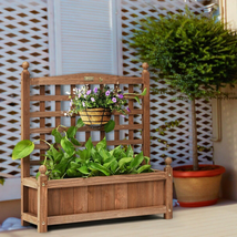 Solid Wood Planter Box With Trellis Weather-Resistant Outdoor Raised Bed Garden - £75.89 GBP