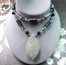 Chunky Sterling Silver Toggle Clasp Necklace Druzy Drusy Agate Stone Pendant - £41.75 GBP