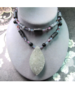 Chunky STERLING SILVER Toggle Clasp Necklace Druzy Drusy Agate Stone Pen... - £41.86 GBP