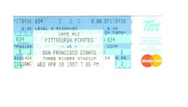 Apr 30 1997 San Francisco Giants @ Pittsburgh Pirates Ticket Jeff Kent HR Bonds - £15.81 GBP