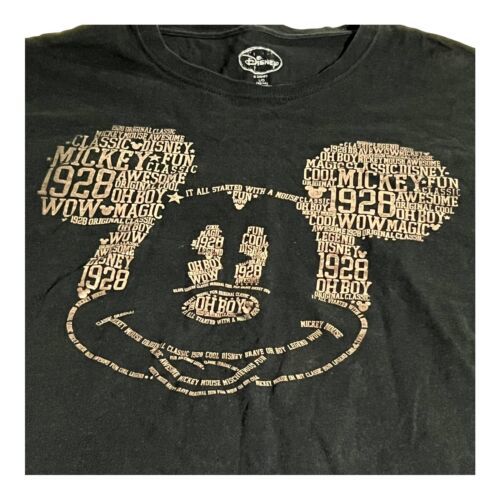 Walt Disney World WDW T-Shirt Black Mickey Mouse Head Word Sayings 1928 Size L - $23.36