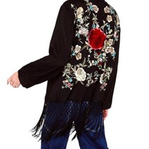 ZARA Embroidered Kimono L Fringe Jacket Hippie Floral Boho Blogger Witch Fairy - £69.69 GBP