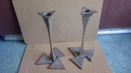 Vintage Mcm Brutalist Handmade Metal Candle Holders - £199.11 GBP