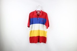 Vtg 90s Streetwear Mens Large Faded Rainbow Striped Collared Sailing Pol... - £31.12 GBP