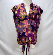 NWT Miss Me Silky Tie Front Sleeveless Button Up Top New Tag Couture Print - £15.97 GBP