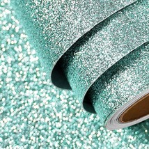 Funstick 15.8&quot;X240&quot; Light Teal Glitter Peel And Stick Wallpaper Removable Teal - £36.05 GBP
