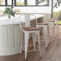 Aklaus Metal Bar Stools Set Of 4, 24 Inch Counter Height Bar, Cream White Stool - £172.77 GBP