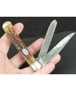 Marbles Wildlife Series Rattlesnake pocket knife damascus etched trapper - $34.99