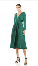 Mac Duggal Emerald Green Long Sleeve Plunge Neck Cocktail Midi Dress Sz ... - £132.33 GBP