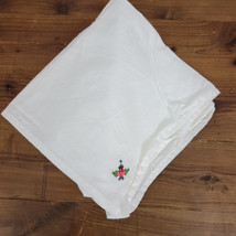 Vintage Napkins White Linen Hand Embroidered Floral Dinner Table Set of 8  - $27.81