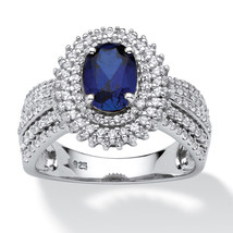 PalmBeach Jewelry 2.18 TCW Sapphire Platinum-plated Sterling Silver Double Ring - £144.52 GBP