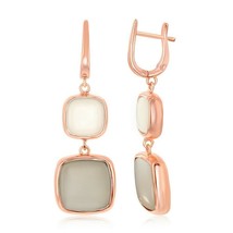 Rose Gold Sterling Silver White and Grey Moonstone Square Dangling Earrings - £171.26 GBP