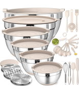 26PCS Stainless Steel Mixing Bowls Set with Lids Graters Non Slip Kitche... - $1,302.43 MXN