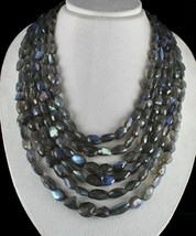 Natural Black Labradorite Faceted Tumble 6 Line 1504 Cts Gemstone Beads Necklace - £650.52 GBP