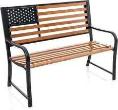 Tangkula 50” Outdoor Garden Bench, 2-Person Metal Patio Chair, Brown &amp; Black - $162.98