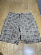 IZOD Shorts Mens 34 Beige/Black Plaid Regular Fit Outdoor Golf Logo 55% ... - $13.93