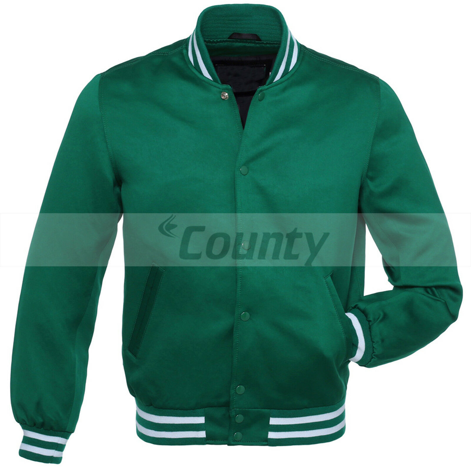 Letterman Baseball College Varsity Bomber  Jacket Sports Wear Forest Green Satin