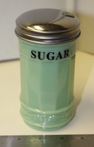 Jadeite Glass Sugar Shaker Printed Jade Green Dispenser Retro Depression Style - £11.94 GBP