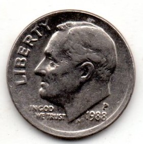 1988 Roosevelt Dime - Circulated - About XF - $5.99