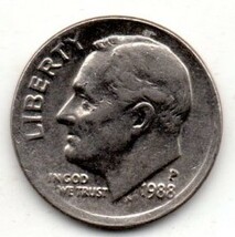 1988 Roosevelt Dime - Circulated - About XF - £4.67 GBP