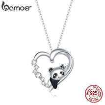 Baby Panda Necklace 100% 925 Silver Zircon Enamel Cute Animal Charm Chain Link f - £22.30 GBP