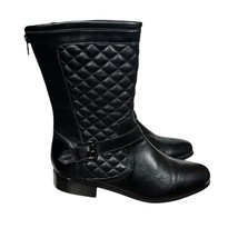 Chicos Boots Womens 10M Black Leather Quilted Mid Calf Zip Buckle Moto - $42.56