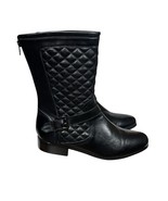 Chicos Boots Womens 10M Black Leather Quilted Mid Calf Zip Buckle Moto - $42.56