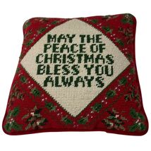 Christmas Needlepoint Pillow Small 9x9" May the Peace of Christmas Bless... - $11.88