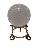 Vintage Crystal Ball Paperweight: 4&quot; Bubble Glass Sphere on Brass Holder - $2,165.79 MXN