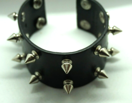 Goth Punk Cuff Spiked Rivet Metal Studded Black Leather Snap Wristband Fits 6-7&quot; - £11.83 GBP